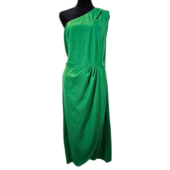 Elegant Green One-Shoulder Midi Dress Front Slit Womens Cocktail/Evening XXL - Picture 5 of 15